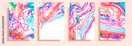 Modern design A4.Abstract marble texture of colored bright liquid paints. Splash trends paints. Used design presentations, print, flyer, business cards, invitations, calendars, sites, packaging, cover