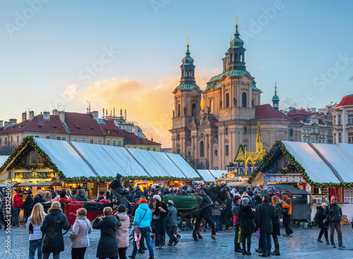 Church of St. Nicholas and Christmas Markets, Staromestske namesti (Old Town Square), Stare Mesto (Old Town), Prague, Czech Republic photo