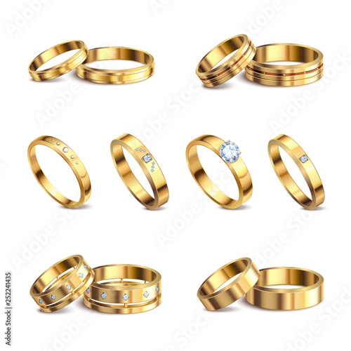 Wedding Rings Realistic Set 