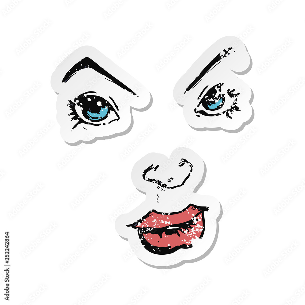 retro distressed sticker of a cartoon comic book face retro distressed sticker of a cartoon comic book face
