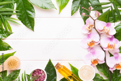 Wallpaper Mural Beauty and fashion concept with spa set on pastel rustic wooden background. Torontodigital.ca