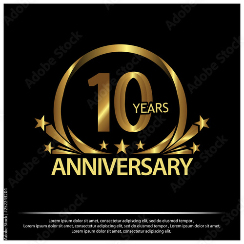 Ten years anniversary golden. anniversary template design for web, game ,Creative poster, booklet, leaflet, flyer, magazine, invitation card - Vector