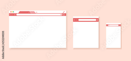 Set of Flat blank browser windows for different devices. Computer, tablet, phone. Vector illustration.