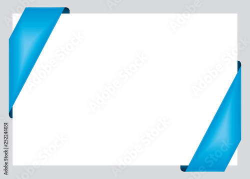 Gift card with blue ribbons. Vector promotional commercial illustration.