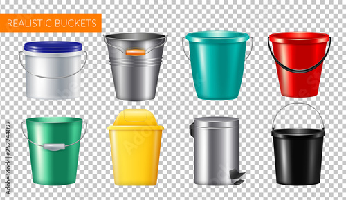 Realistic Buckets Transparent Icon Set