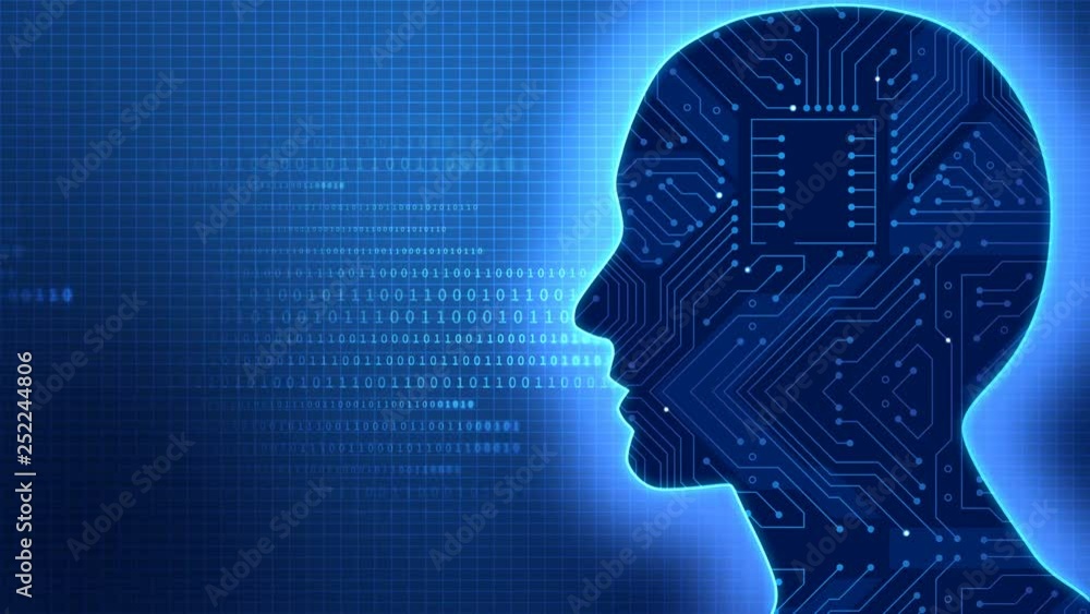 Artificial Intelligence (loop), human head with connection activity and ...