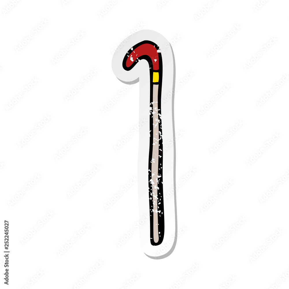 retro distressed sticker of a cartoon walking stick retro distressed sticker of a cartoon walking stick
