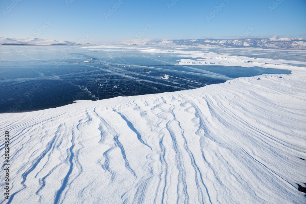 Lake Baikal landscape. Ice and snow