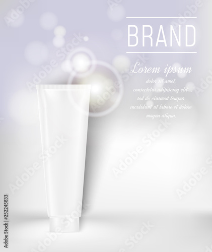 White tube on blue background with bokeh effect