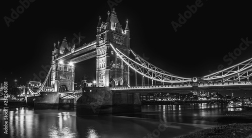 tower bridge in london at night, black and white