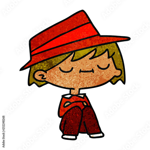 textured cartoon of a cute kawaii person