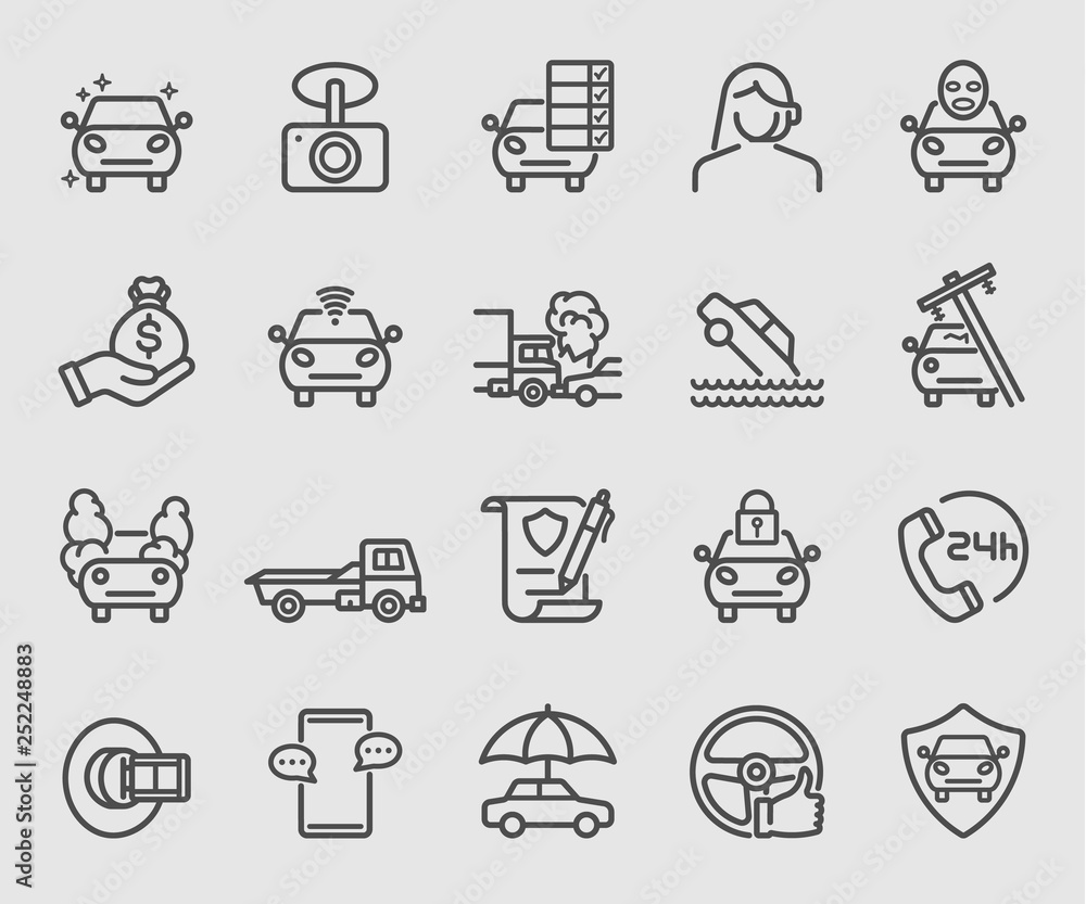 Line icons set for Car insurance Line icons set for Car insurance