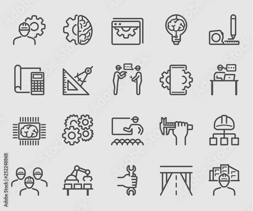 Line icons set for Engineering