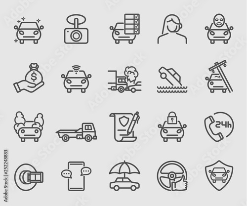 Line icons set for Car insurance