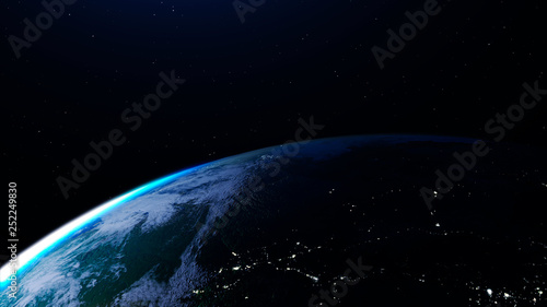 Big planet Earth. The flight above the Earth. View from space.