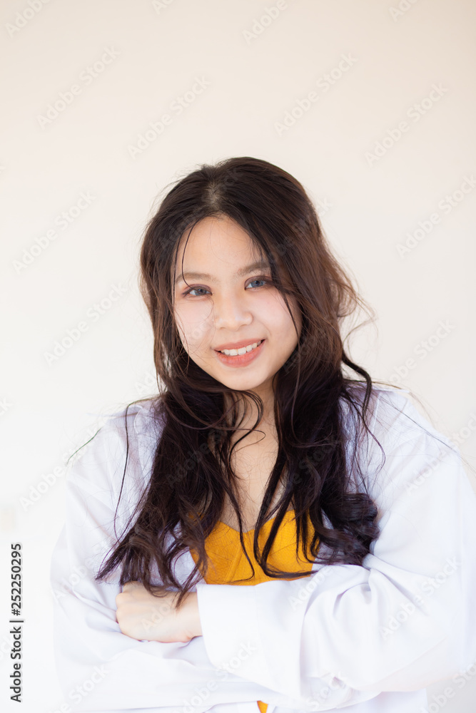 Portrait of happy young asian smiling women