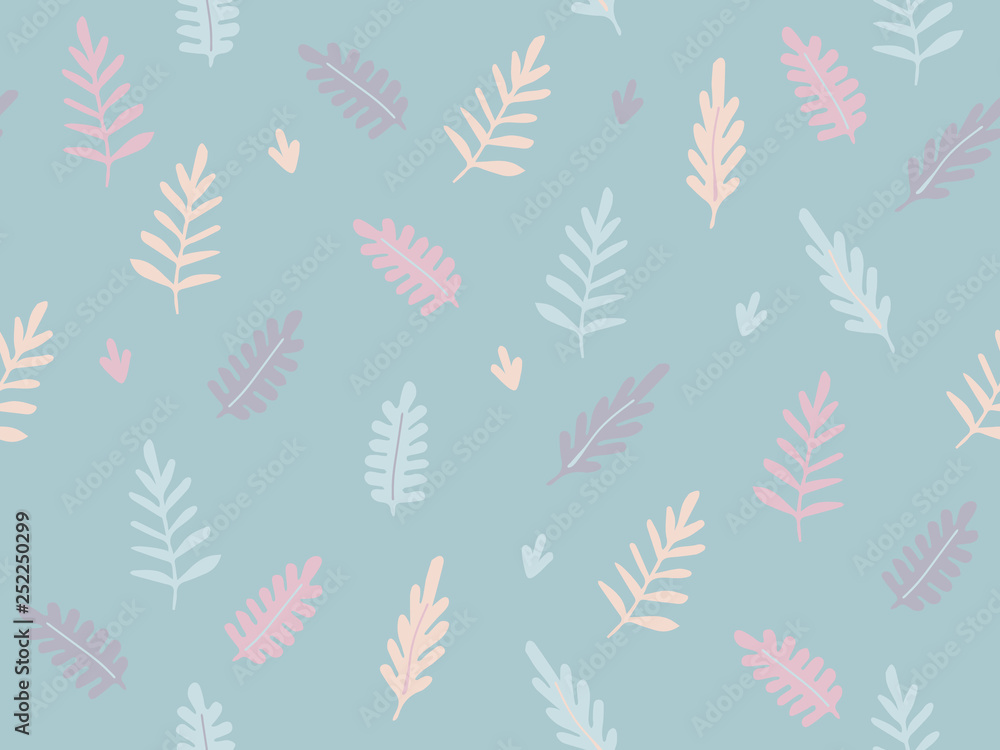 seamless floral pattern with leaves, foliage print pattern, blue colour background seamless floral pattern with leaves, foliage print pattern, blue colour background