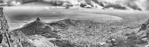 Panoramic view from top of Table mountain. Monochrome