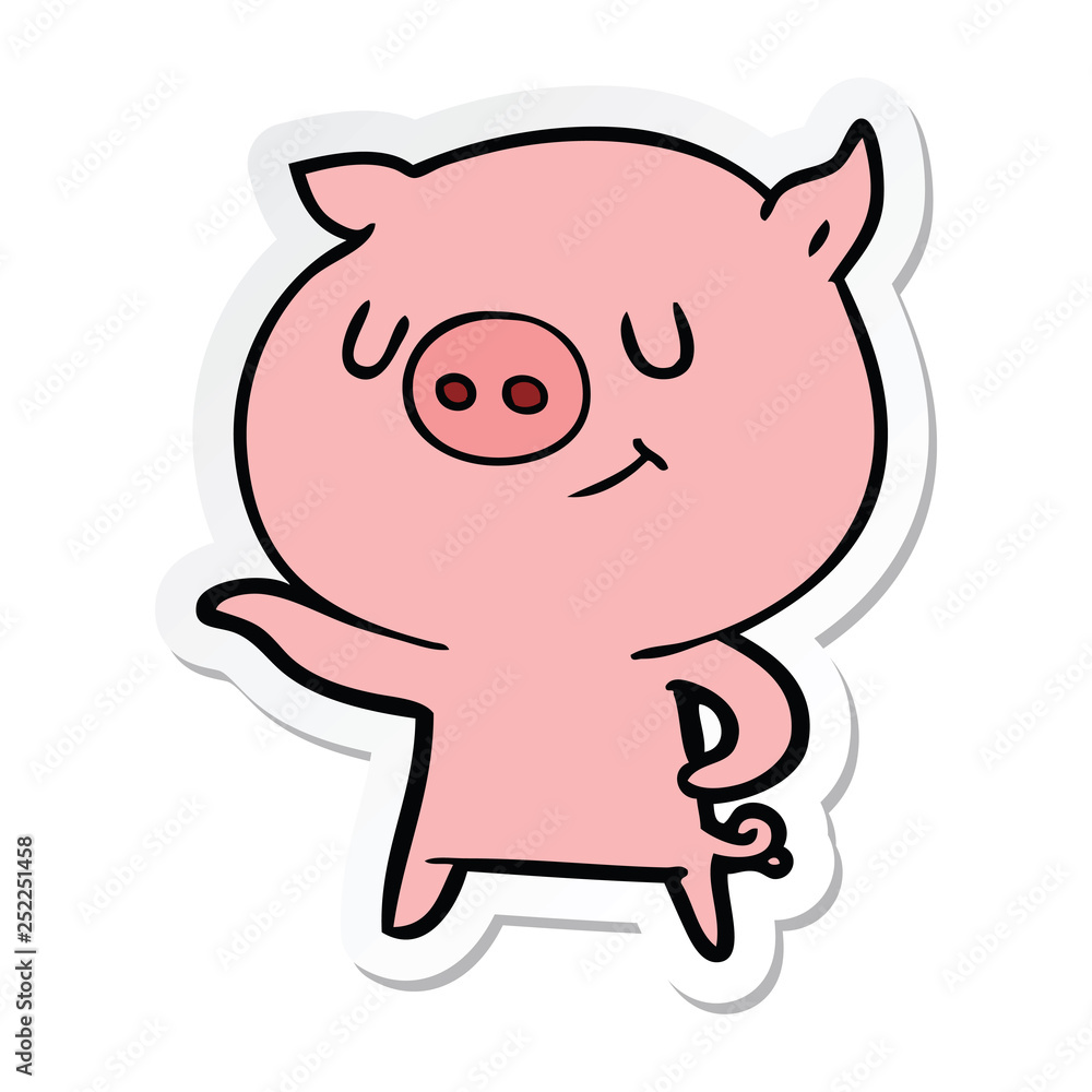 sticker of a happy cartoon pig sticker of a happy cartoon pig