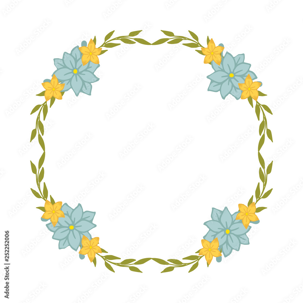 Vector illustration frame floral grey and yellow hand drawn