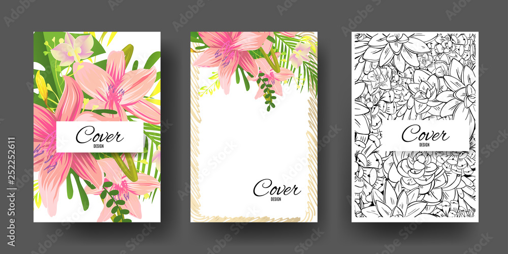 Flowers background. Brochure creative with foliage design. Modern brochure cover design.