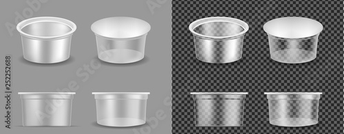 Transparent empty plastic container for yogurt. Packaging for sour cream and sauce