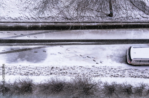 Early spring or winter, snowy weather, traces on the ground