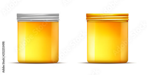 Vector honey glass jar with gold and silver screw cap
