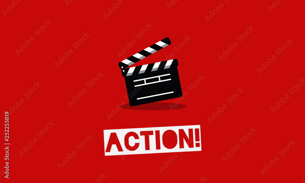 Naklejka premium Action Typography with Clapperboard Vector Illustration