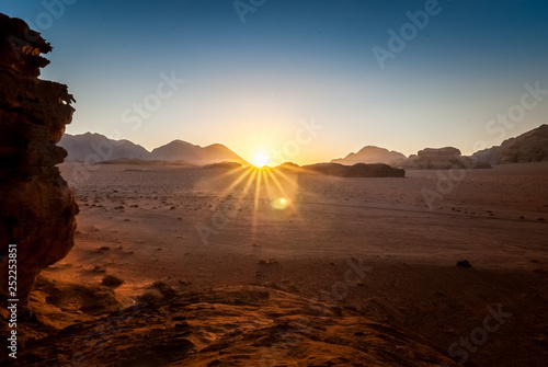 Sunset over the desert of Wadi Rum, Jordan, Middle East