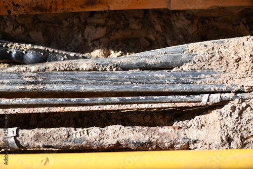 Earth cables on a constructon site. photo