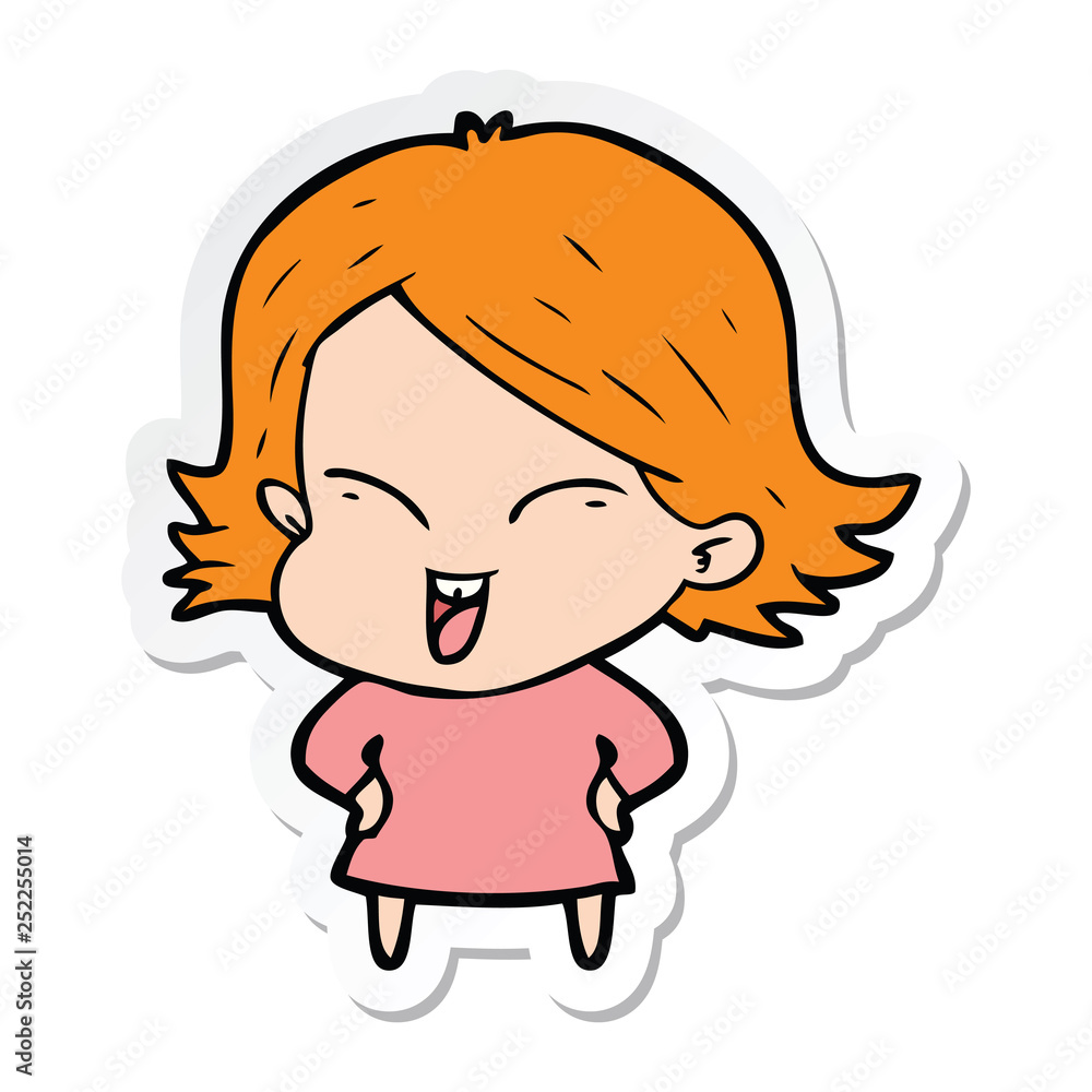 sticker of a happy cartoon girl sticker of a happy cartoon girl