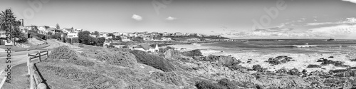 Panoramic coastal scene in Yzerfontein. Monochrome