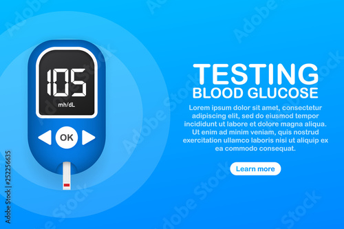 Blood glucose meter level test. Diabetes glucometer. Abstract concept graphic web banner element. Vector illustration.