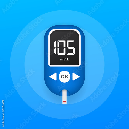 Blood glucose meter level test. Diabetes glucometer. Abstract concept graphic web banner element. Vector illustration.
