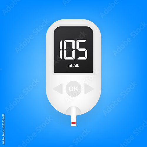Blood glucose meter level test. Diabetes glucometer. Abstract concept graphic web banner element. Vector illustration.