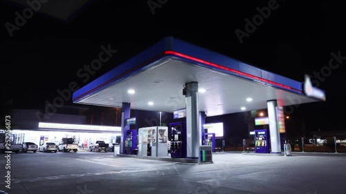 Time lapse of gas station, car refuel the energy