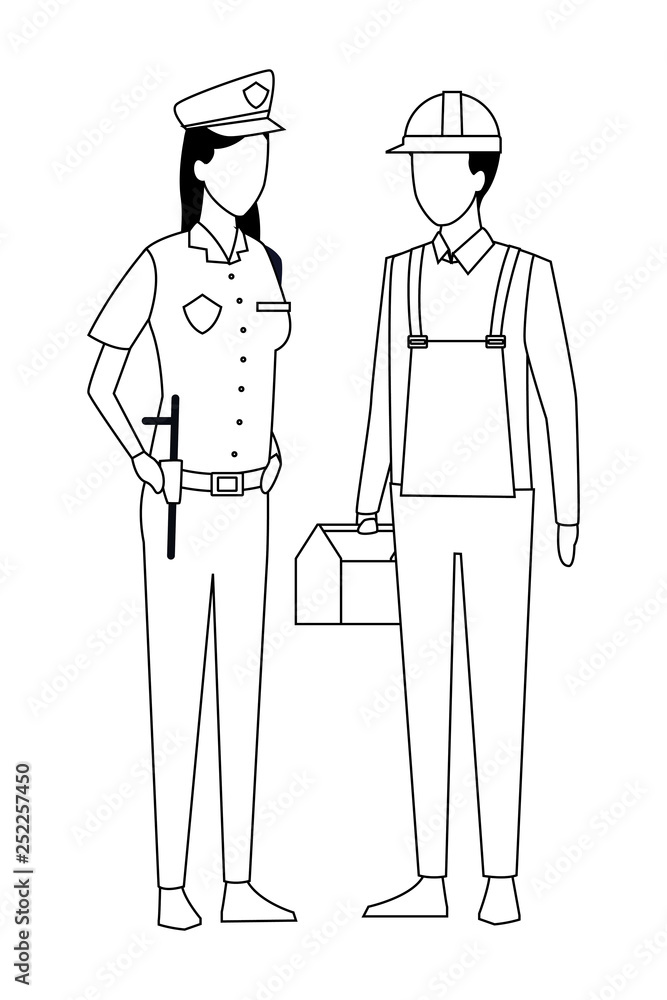 Jobs and professions avatar in black and white Jobs and professions avatar in black and white