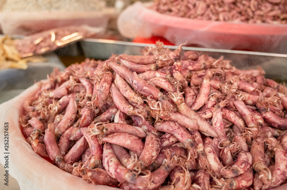 dried squid fish at the traditional market