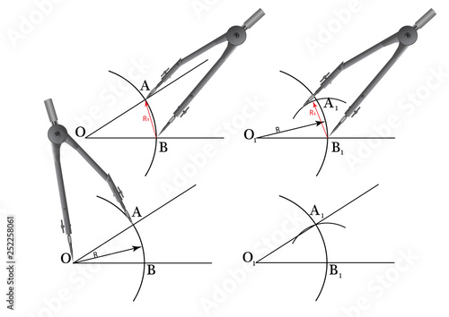 Building with compasses on the lessons of mathematics and geometry: the bisectors of the angle, hexagon, the angle equal to this and others.