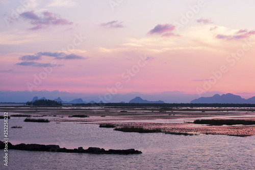 Scene of twilight sky from the bridge at Talae Noi, Phatthalung photo