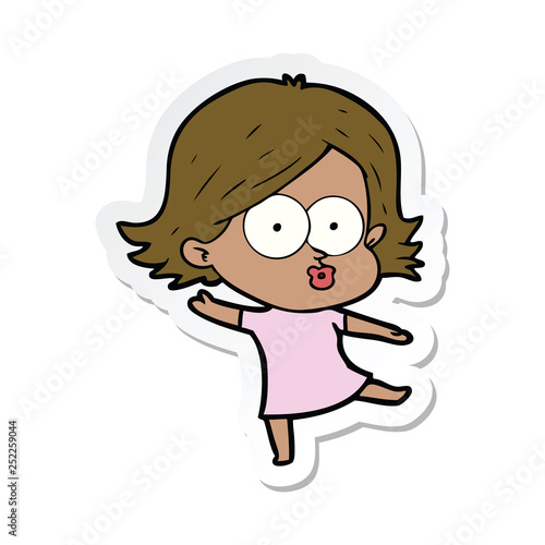 sticker of a cartoon girl pouting