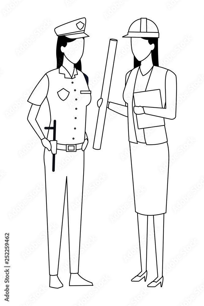 Jobs and professions avatar in black and white Jobs and professions avatar in black and white