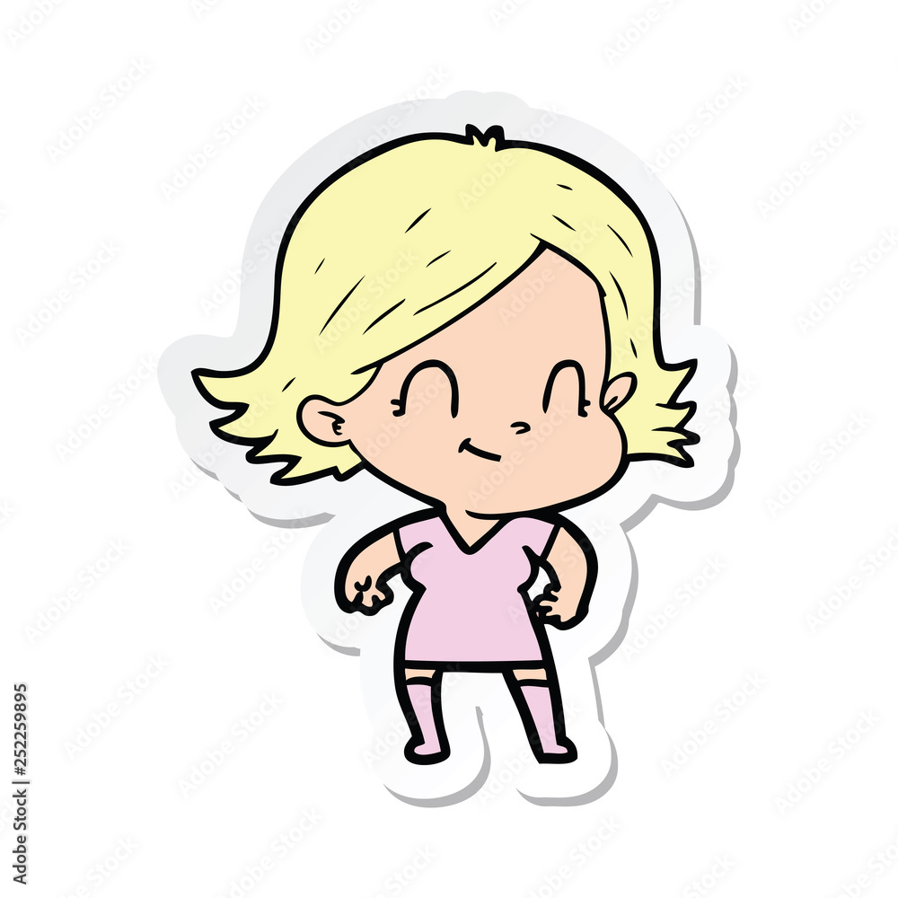 sticker of a cartoon friendly girl