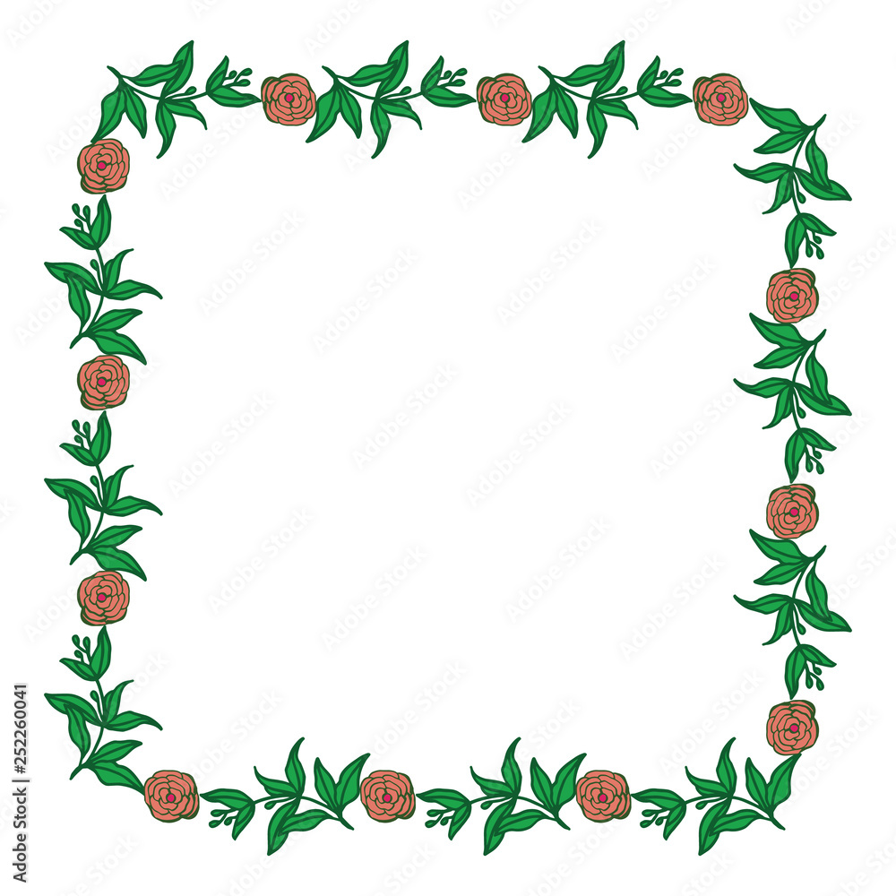 Fototapeta premium Vector illustration decoration green leafy floral frames hand drawn