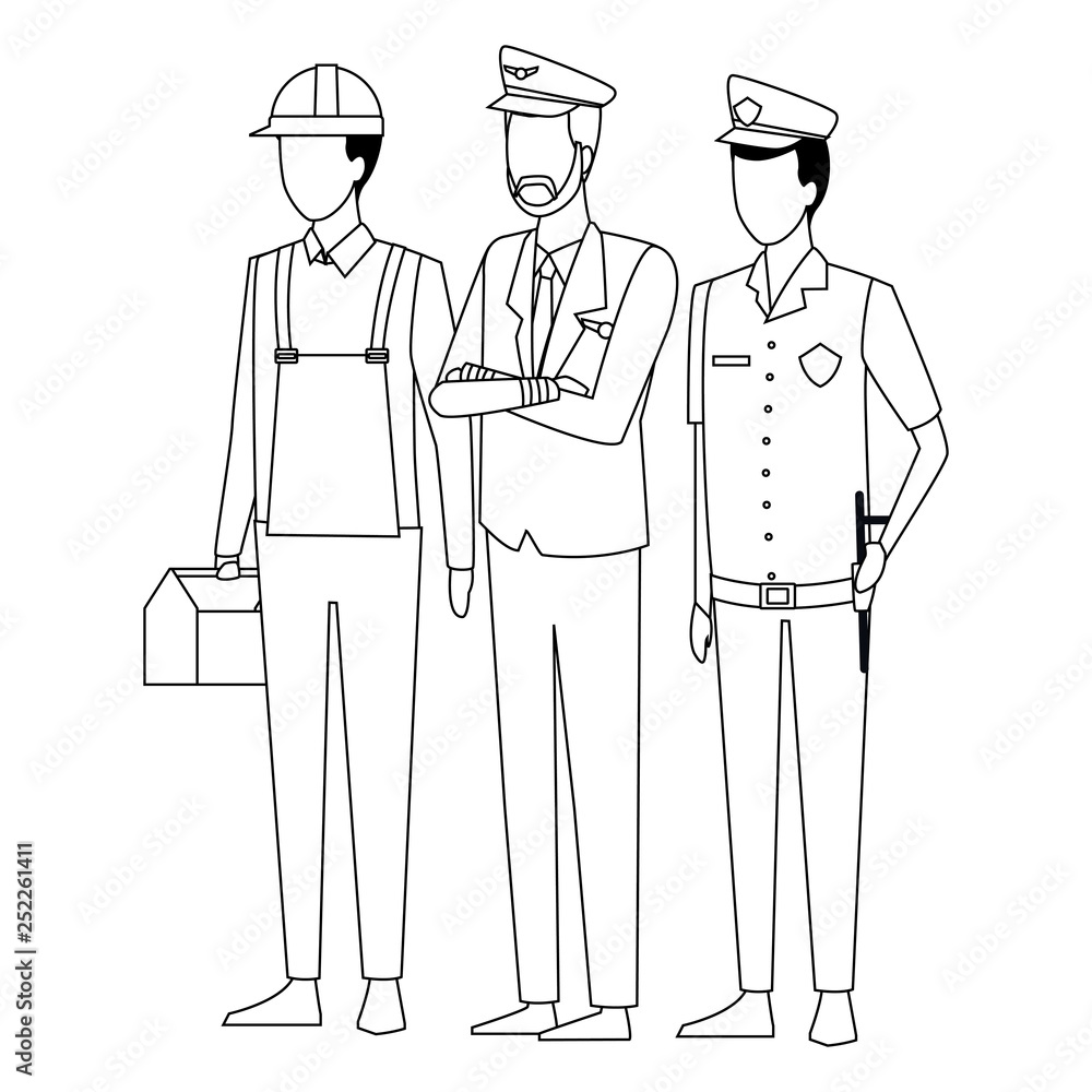Jobs and professions avatar in black and white Jobs and professions avatar in black and white