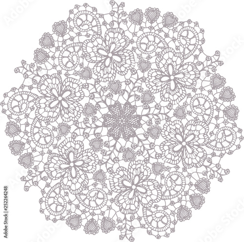 Hand drawn vector white and ivory  fine lace with floral elements texture