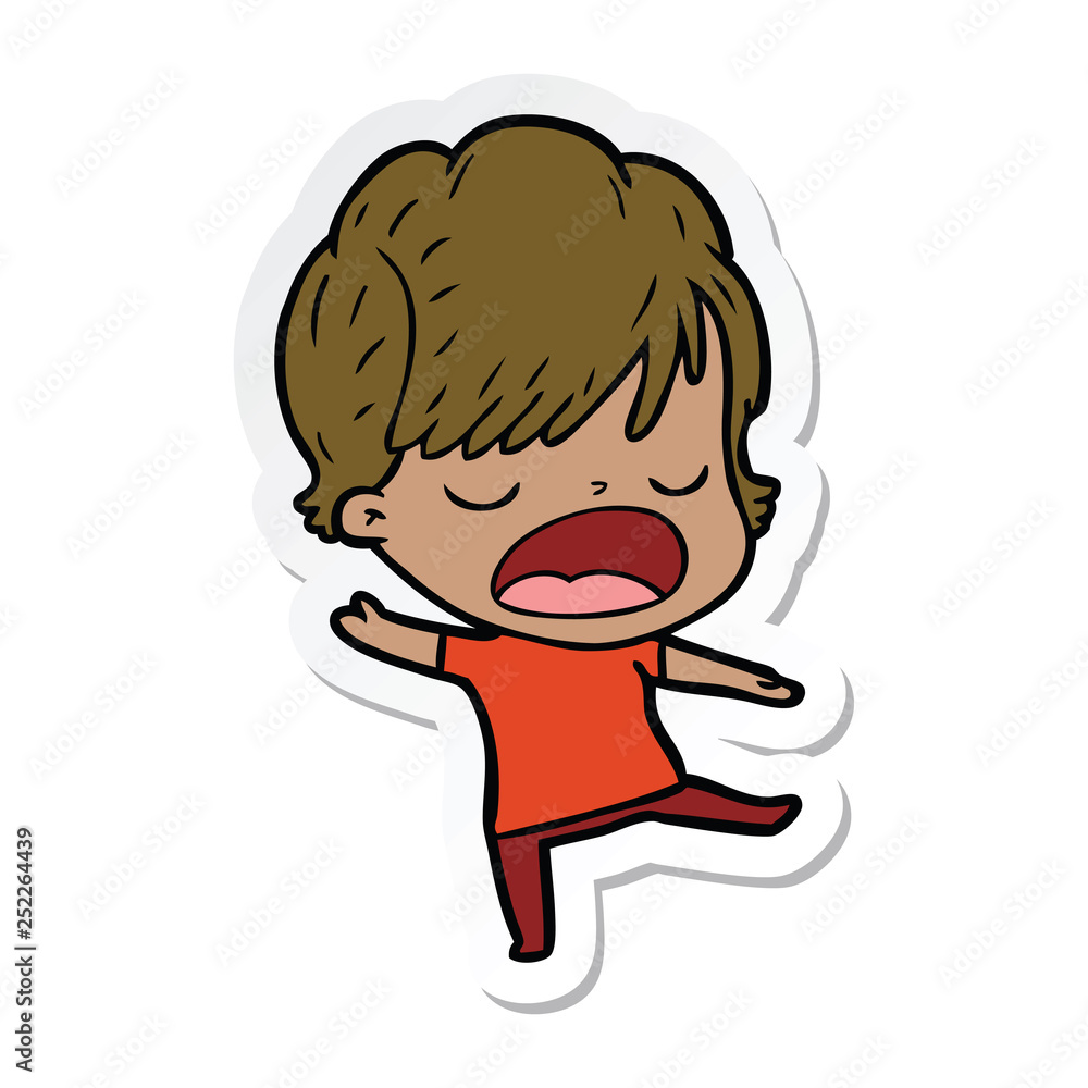 sticker of a cartoon woman talking sticker of a cartoon woman talking