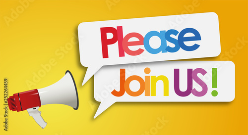 Please Join US word and megaphone