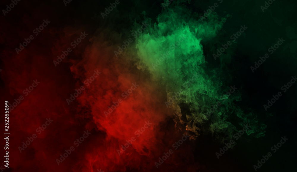 Abstract mystery smoke background . Green and Red texture overlays fog